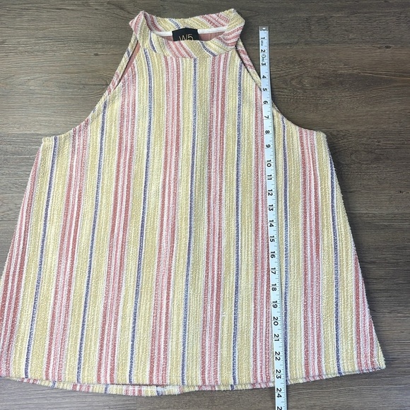 W5 Womens Tank Top Multicolor Yellow Striped Sleeveless Halter Textured Nubby Lg - Picture 7 of 9
